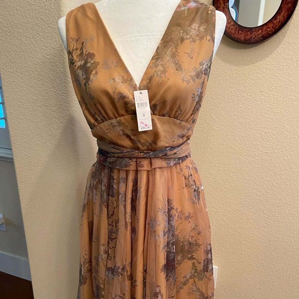 Semi formal tan golden floral dress